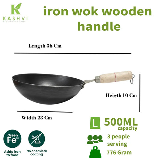 Kashvi Iron Wok Wooden Handle