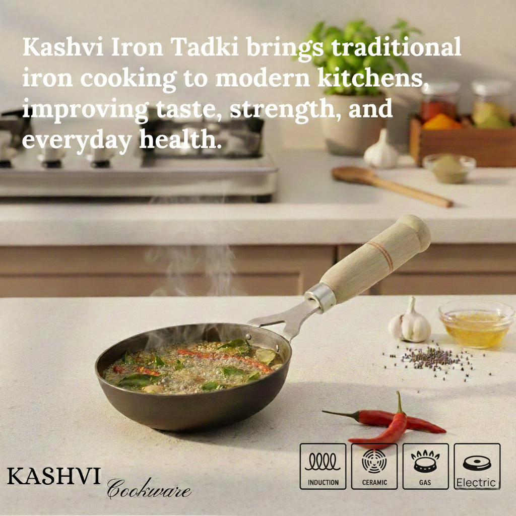 iron tadka with wooden handle