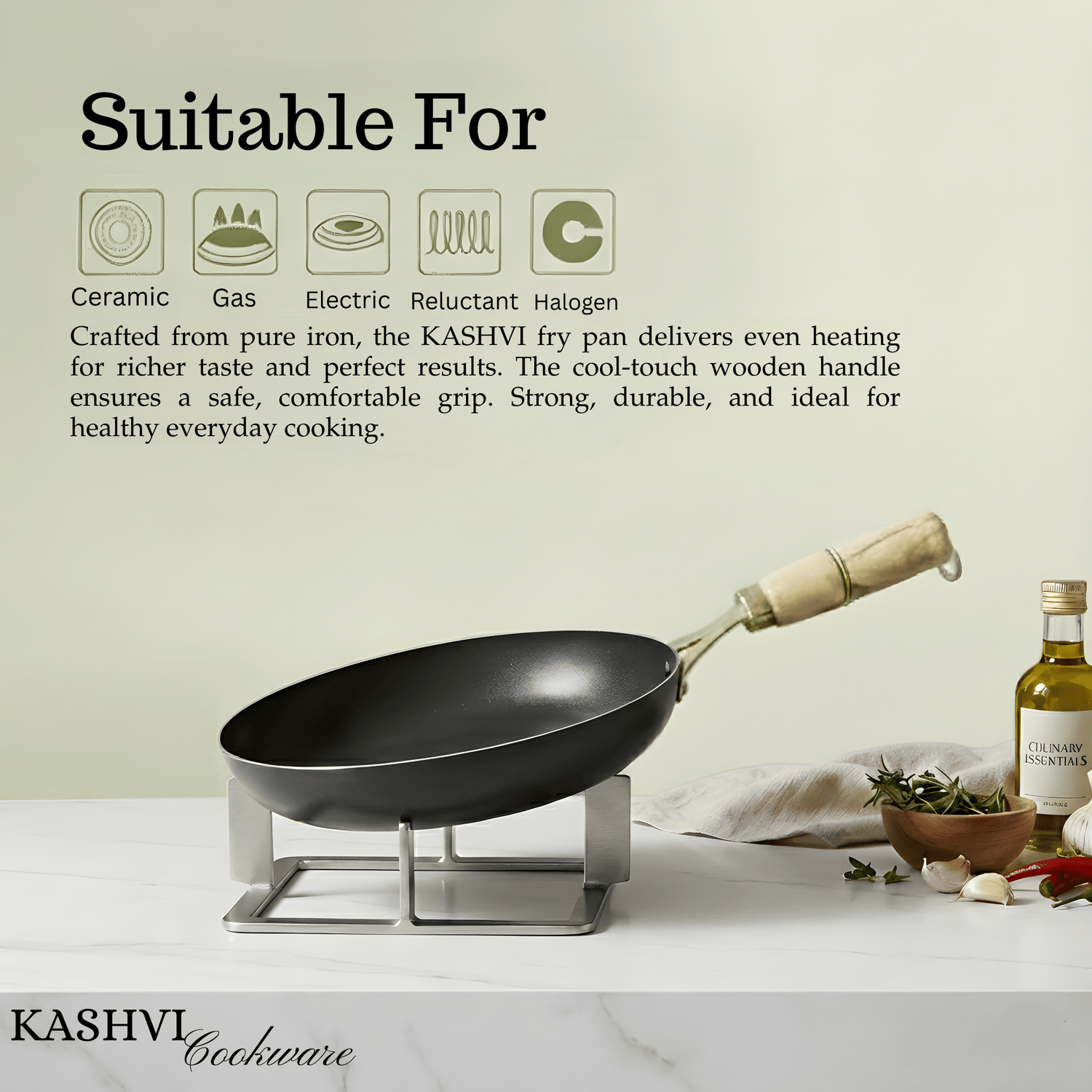 Iron Fry Pan Wooden Handle