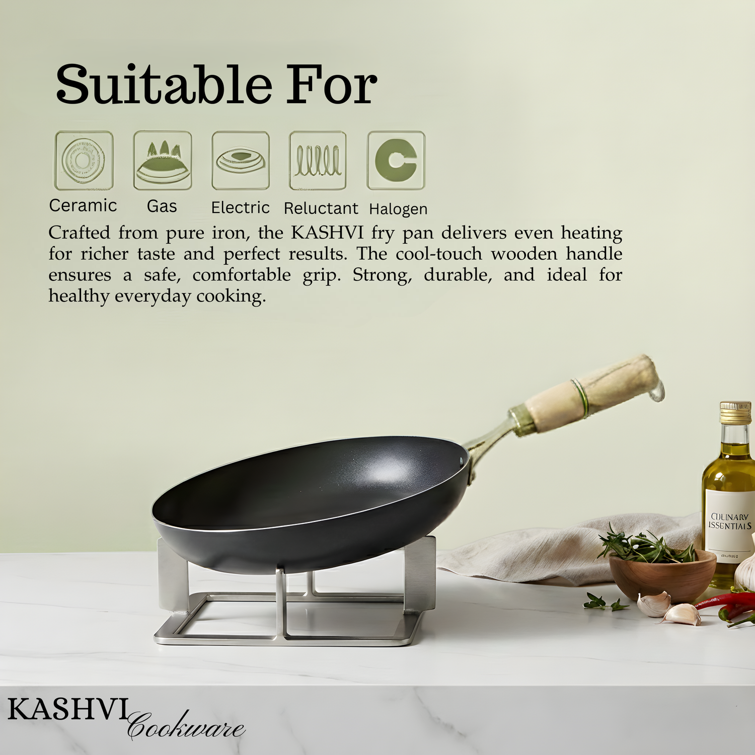 Iron Fry Pan Wooden Handle