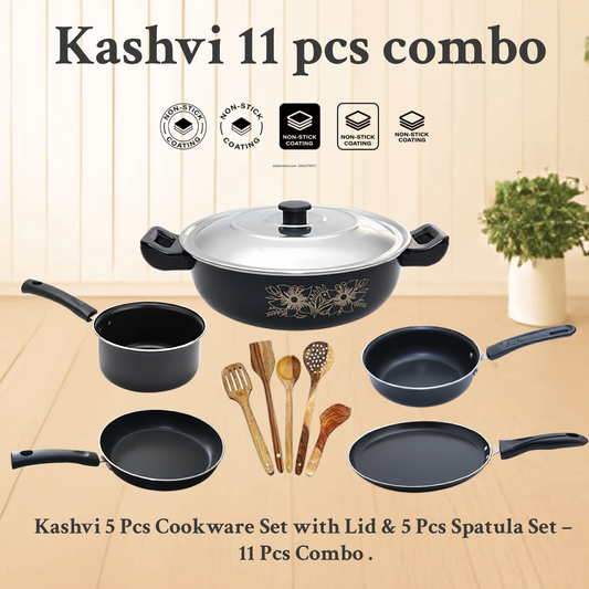 KASHVI 11-Piece Premium Cookware Combo Set with Lid &amp; Spatula Kit