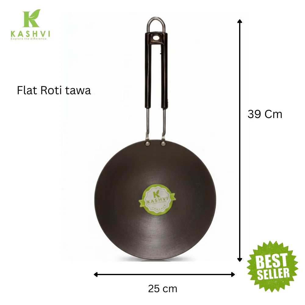 Heavy gauge iron roti tawa with wooden handle for chapati cooking