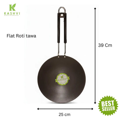 Heavy gauge iron roti tawa with wooden handle for chapati cooking