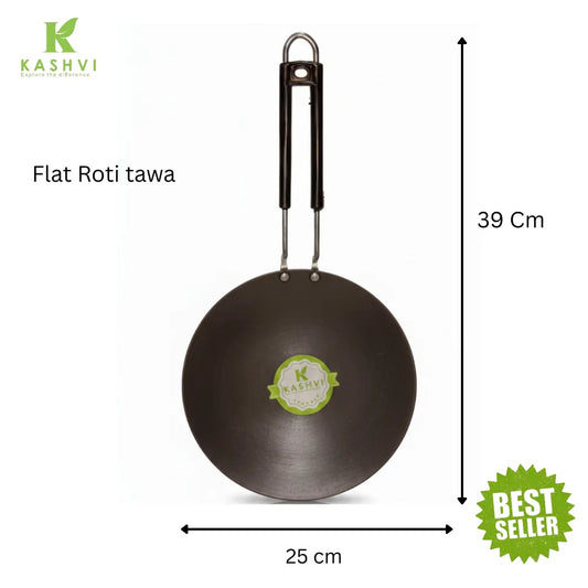 Heavy gauge iron roti tawa with wooden handle for chapati cooking