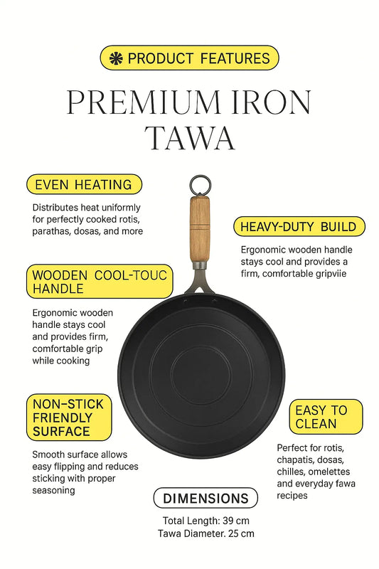 KASHVI Premium Iron Roti Tawa with Wooden Handle