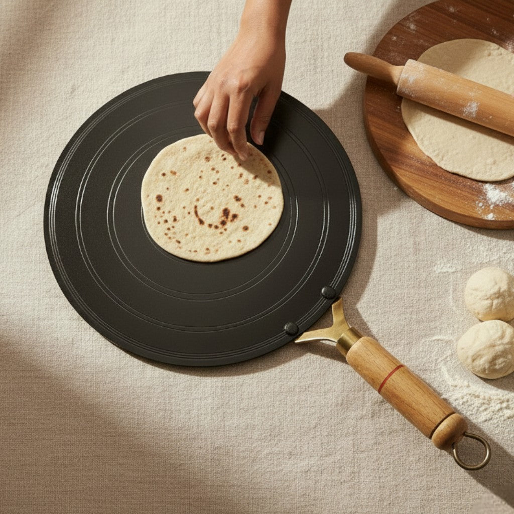 KASHVI Premium Iron Roti Tawa with Wooden Handle