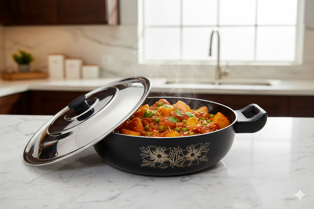 KASHVI Non-Stick Kadai with Stainless Steel Lid