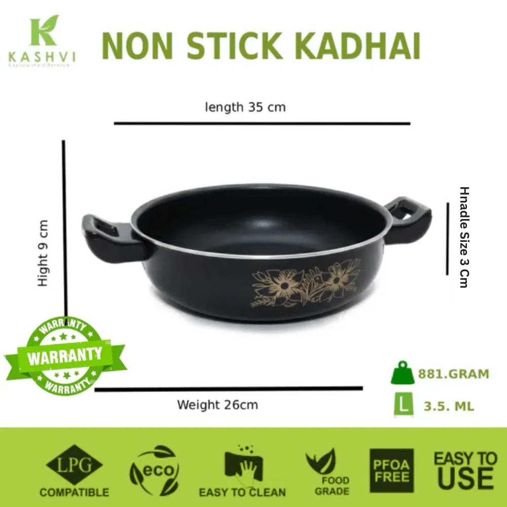 KASHVI 3.5 liter iron kadai with dual handles for Indian cooking