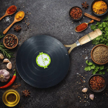 KASHVI Premium Iron Roti Tawa with Wooden Handle