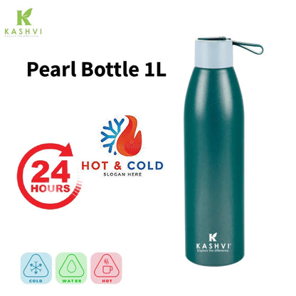 Teal insulated bottle with Kashvi branding on a white background
