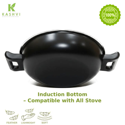 deep iron kadai with elegant floral design for kitchen