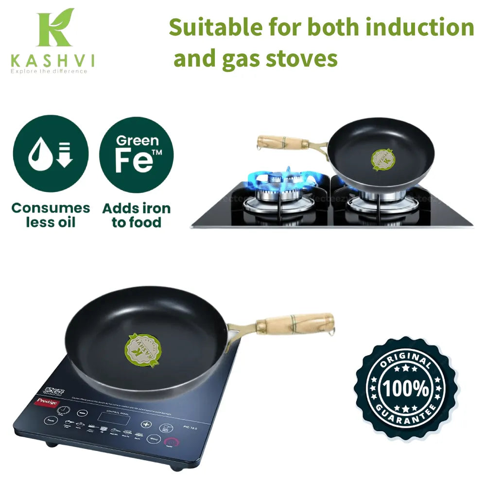 KASHVI iron frying pan with wooden handle cookware