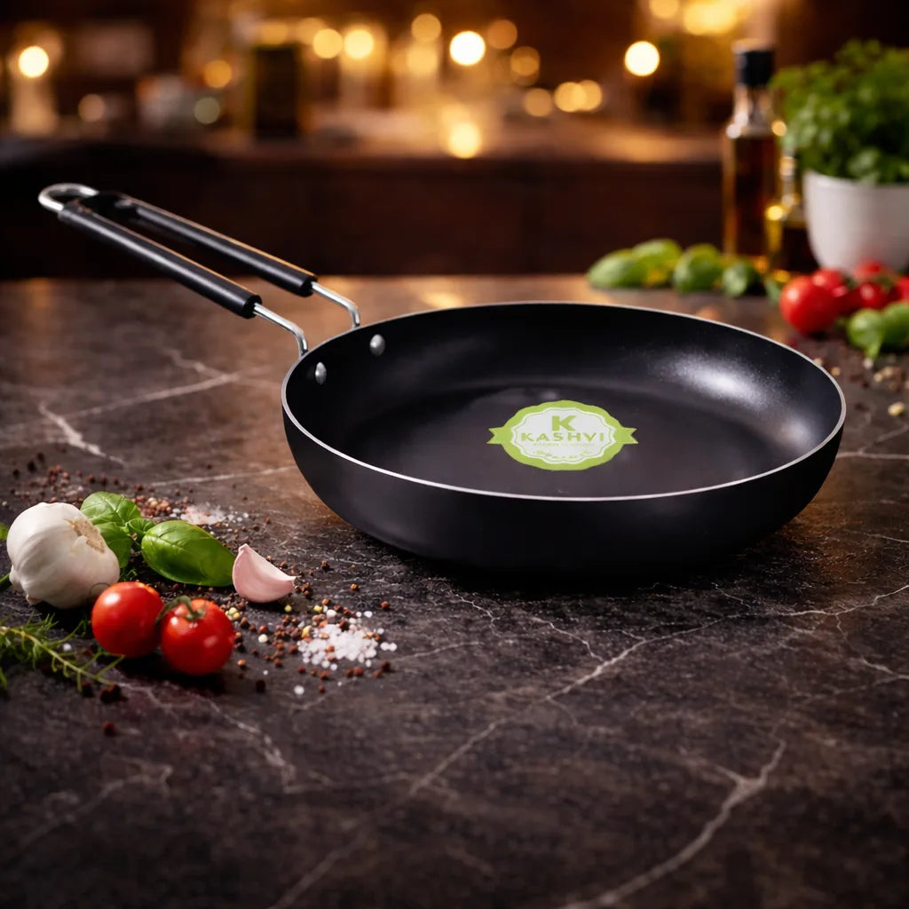 Kashvi heavy gauge iron frying pan with riveted wire handle