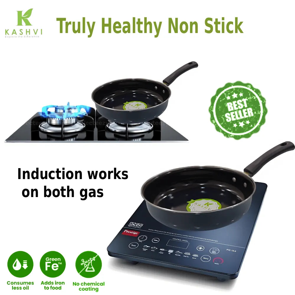 ceramic enamel coated iron frying pan with handle