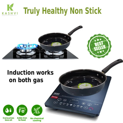 ceramic enamel coated iron frying pan with handle