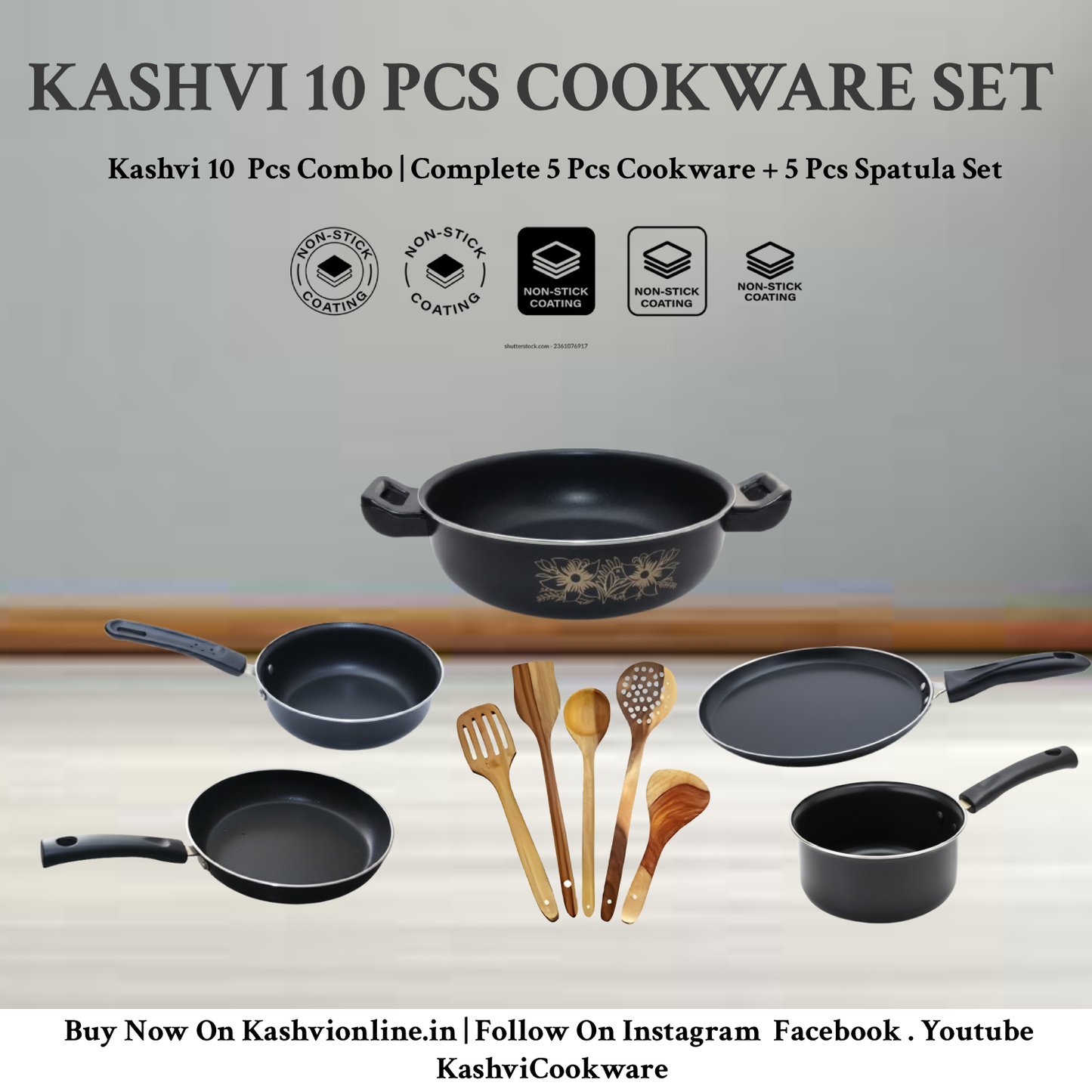 KASHVI 10-Piece Premium Cookware Combo Set with Spatula Kit
